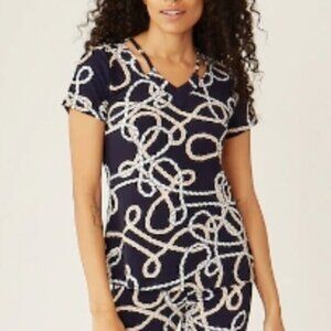 New Marallis Navy Blue Nautical Rope Short Sleeve V-Neck Top Size Large bin 4H